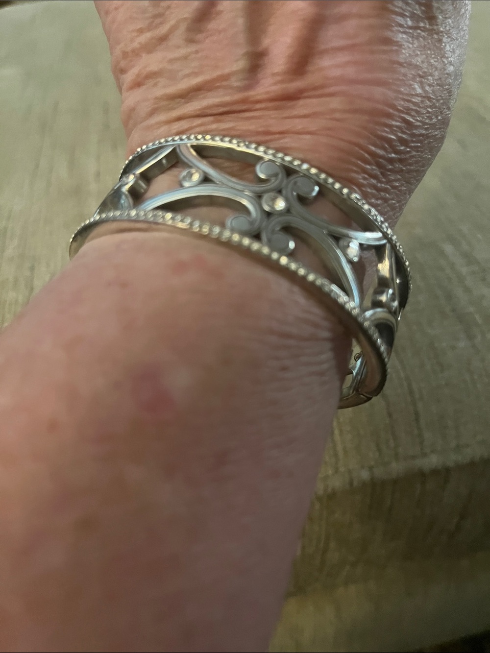 Brighton Silver Openwork Filigree Hinged Cuff Bracelet - Silver